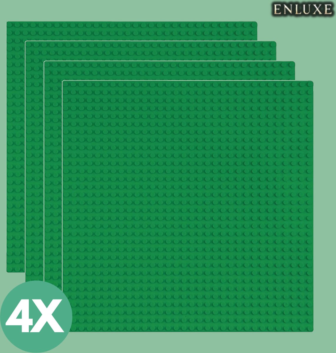 Enluxe Luxe Bouwplaten Set Groen - 4 Stuks | 32x32 Noppen (25,5 x 25,5 cm) | Geschikt voor Diverse Bouwstenen | Stapelbare Grondplaten voor Creatieve Projecten